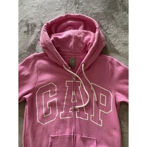 GAP Hoodie Womens Small Pink Full Zip Logo Spellout Fleece Pockets Streetwear